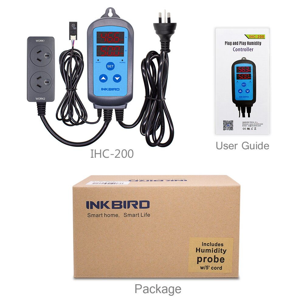 IHC-200 Pre-wired Digital Dural Stage Humidity Controller, Dehumidification Humidifaction Control for Humidifier and Fan
